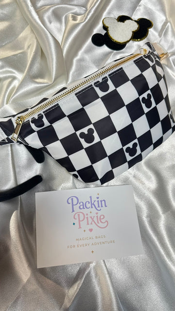 Black and White Checkerboard Mouse Fanny Pack