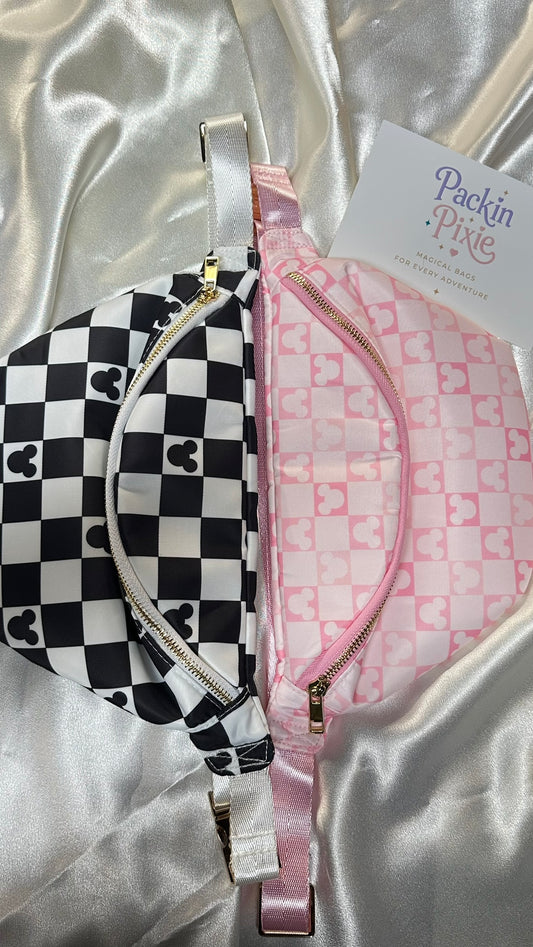 Black and White Checkerboard Mouse Fanny Pack